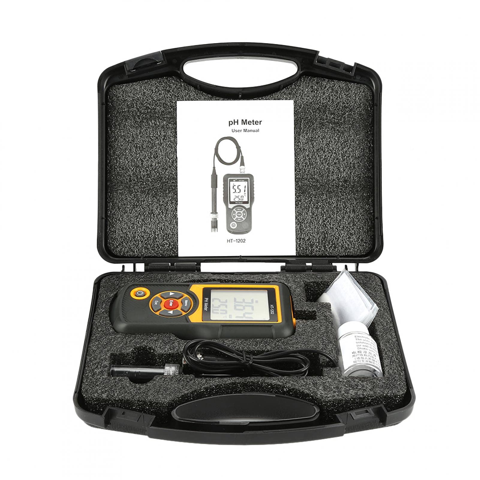 Digitales PH-Messgerät HT-1202 0, 05 pH Hochpräziser Wasserqualitätstester, PH mV-Testertemperaturmesser 0~14 PH mit schwarzem Gehäuse für Wasserquellen, Schulen, Labors, Apotheken