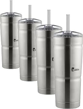 Bubba Envy Stainless Steel Tumbler with Straw, Stainless Steel with Clear Lid, 24oz Pack of 4