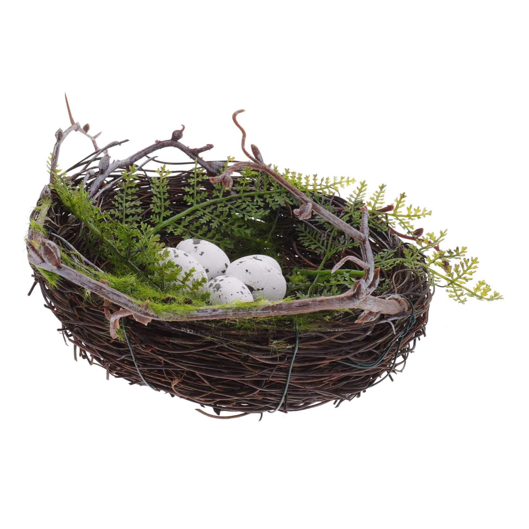 HAPINARY 1 Set Vine Bird Nest Decoration with Simulation Eggs Creative Rattan Bird Nest Ornament for Garden Patio Balcony Parakeet Cockatiel Nesting
