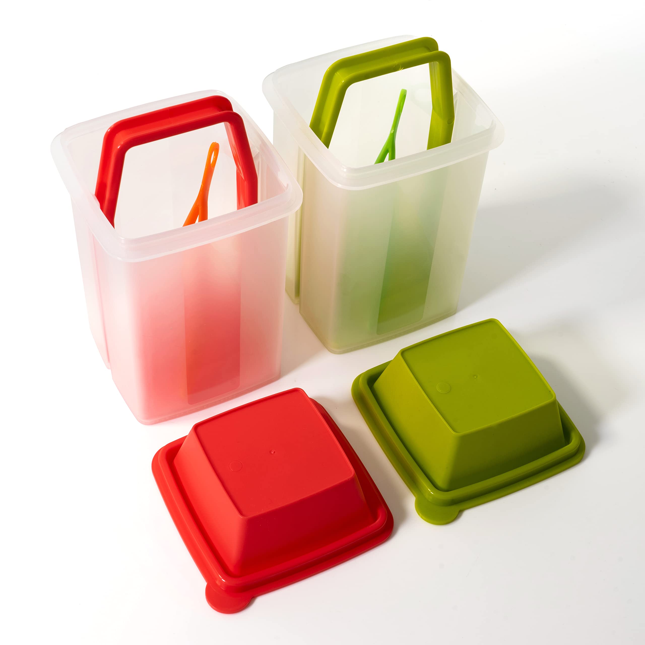BloxBerry Augurkpot met Zeefinzetstuk - Set van 2 - Plastic Lekvrije Food Saver Container - Voor Vers Fruit of Ingelegde Groenten - Compleet met Tang