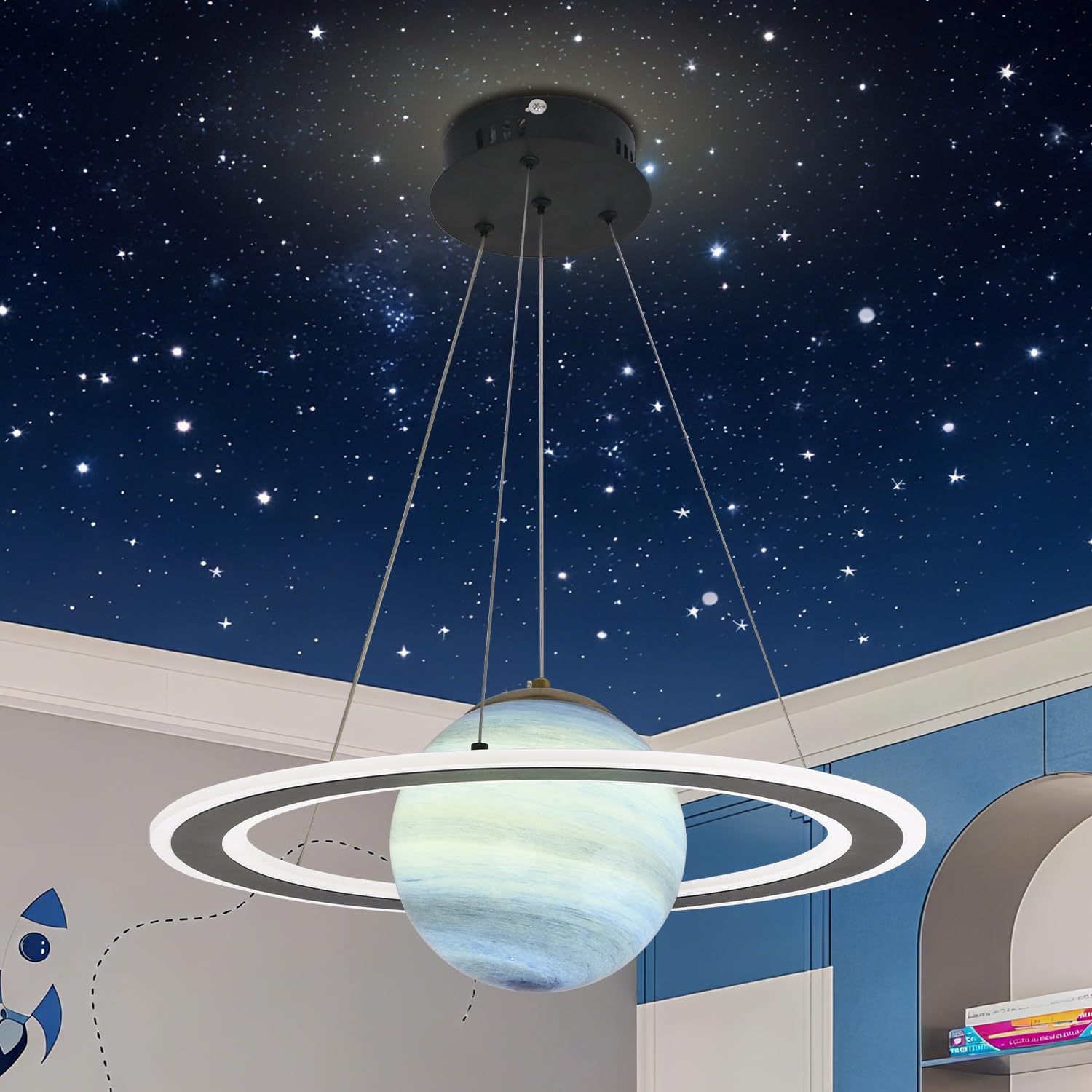 Lampade a sospensione Pianeta per cameretta dei bambini Lampadario in vetro per camera delle ragazze dei ragazzi Pianeta creativo, Lampade a sospensione a soffitto per camera da letto del piane