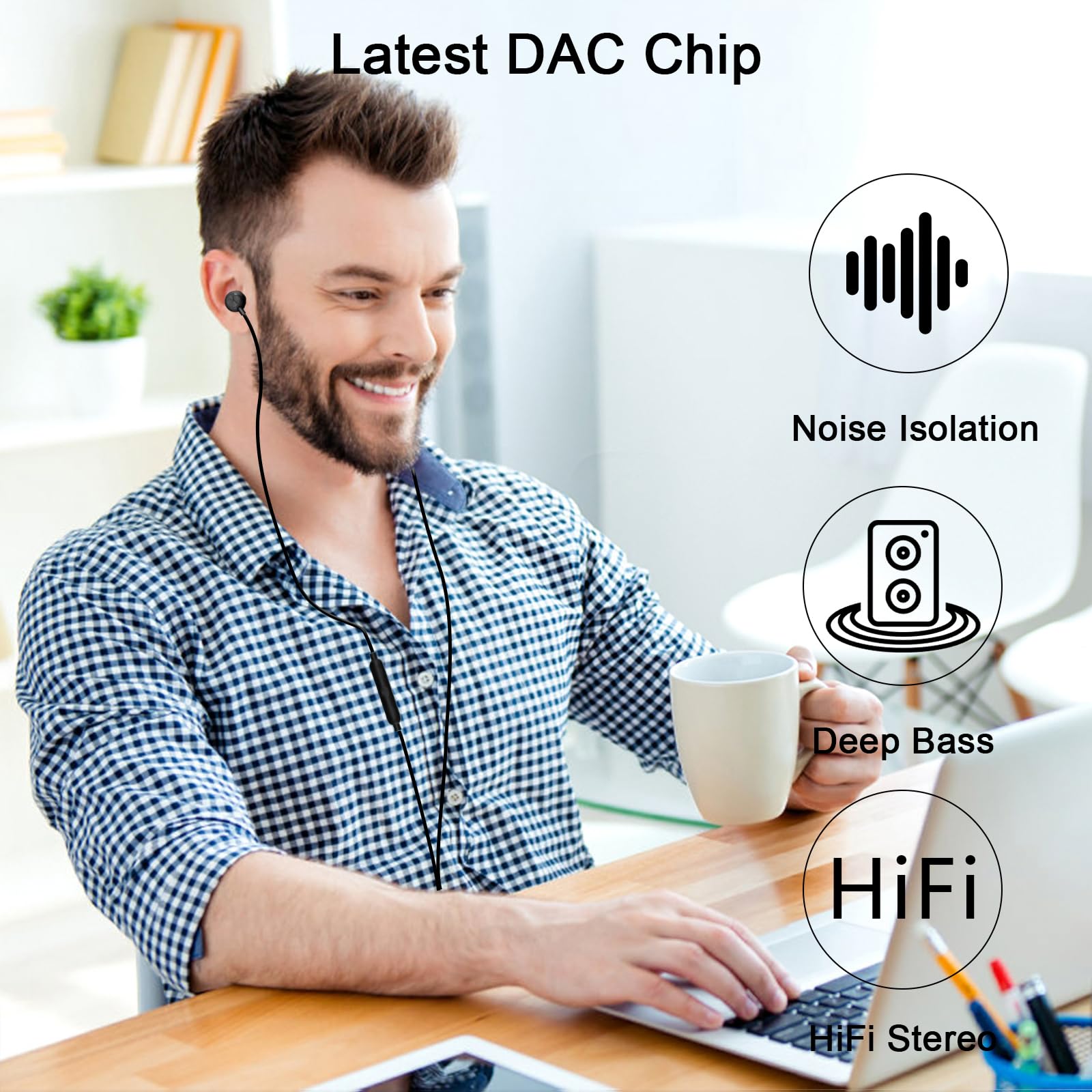 Auriculares con cable con micrófono, conector de 3,5 mm para iPhone, iPad, iPod, computadora, auriculares con cancelación de ruido con micrófono y control remoto para portátiles, PC, MP3/4,