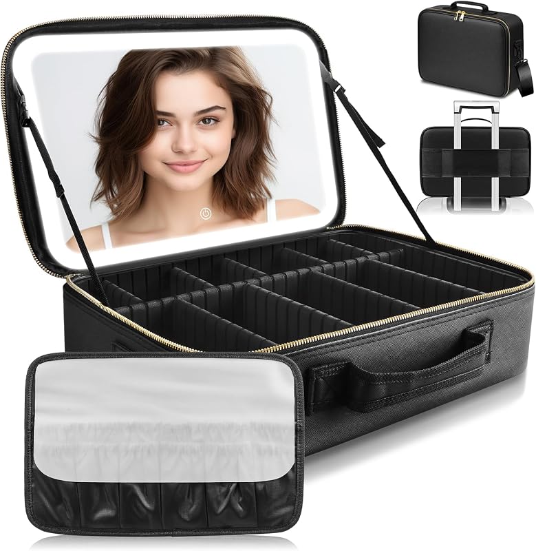 Maleta de maquiagem Jadazror com espelho LED, 38,1 x 27,94 x 13,97 cm