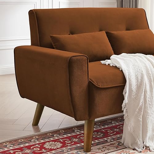 Miniatura 3 de Sofá biplaza pequeño de 48.8 pulgadas, sofá biplaza moderno de mediados de siglo con cojines de respaldo y patas de plástico, sofás de 2 plazas para