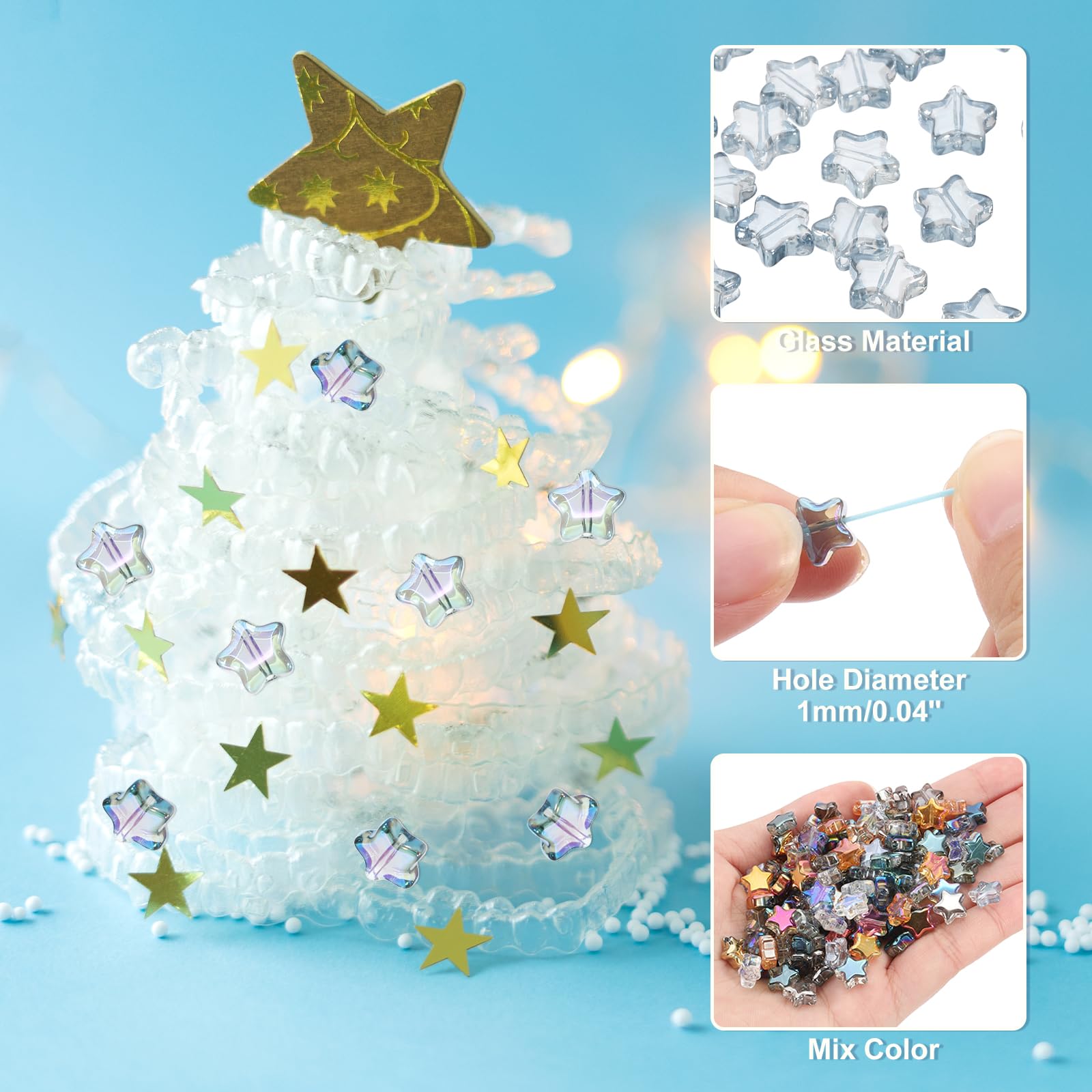 PATIKIL 8mm Crystal Star Beads, 200 Pcs Glass Spacers Bead Star Shaped Charm Pendants for Jewelry Making Bracelet Necklace DIY Grey - Image 3