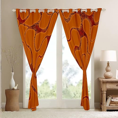 Miniatura 4 de Cortinas geométricas para ventana, cortinas de rayas abstractas para niños y niñas, cortinas de ventana naranja y amarillo para dormitorio, sala de
