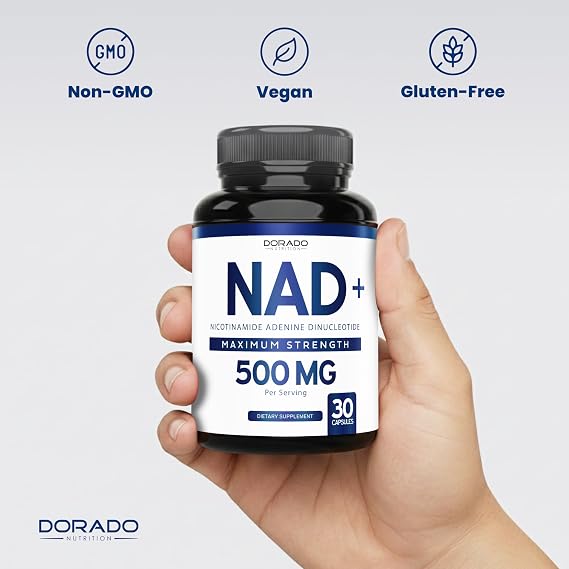 NAD Supplement (500mg of 95% Pure NAD+ Per Serving) NMN Supplement, NAD Nicotinamide Riboside Support (Third Party Tested, Vegan Safe, Non-GMO, No Fillers, Made in the USA - 30 Vegan Capsules)