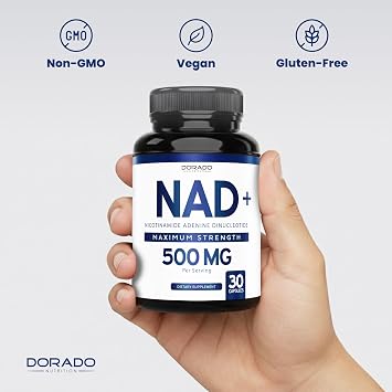 NAD Supplement (500mg of 95% Pure NAD+ Per Serving) NMN Supplement, NAD Nicotinamide Riboside Support (Third Party Tested, Vegan Safe, Non-GMO, No Fillers, Made in the USA - 30 Vegan Capsules)