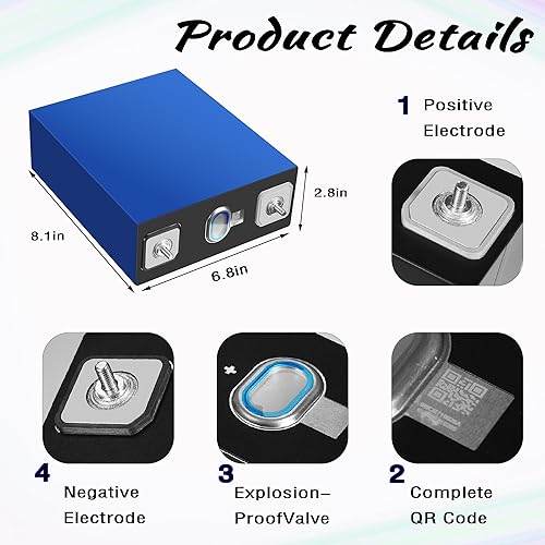 Miniatura 4 de 3.2V 320Ah LiFePO4 ciclo profundo 8,000-10,000 celdas de batería, paquete de 4 baterías de repuesto de litio de grado A para sistemas solares,