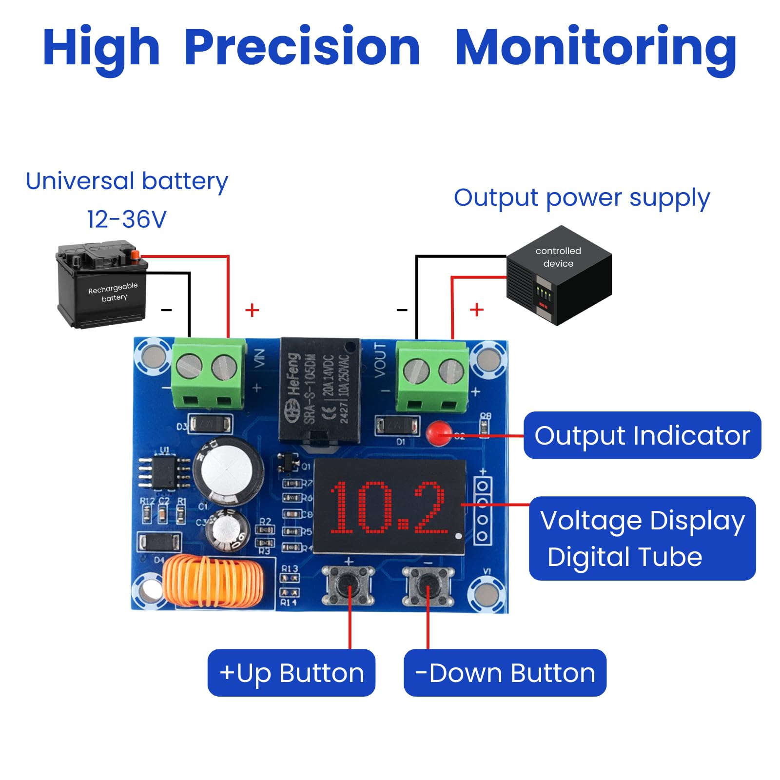 XH-M609 Modulo di monitoraggio della batteria per 12 V-80 V - Spegnimento automatico a bassa tensione, tensione di spegnimento regolabile, ideale per immagazzinare energia, sistemi solari