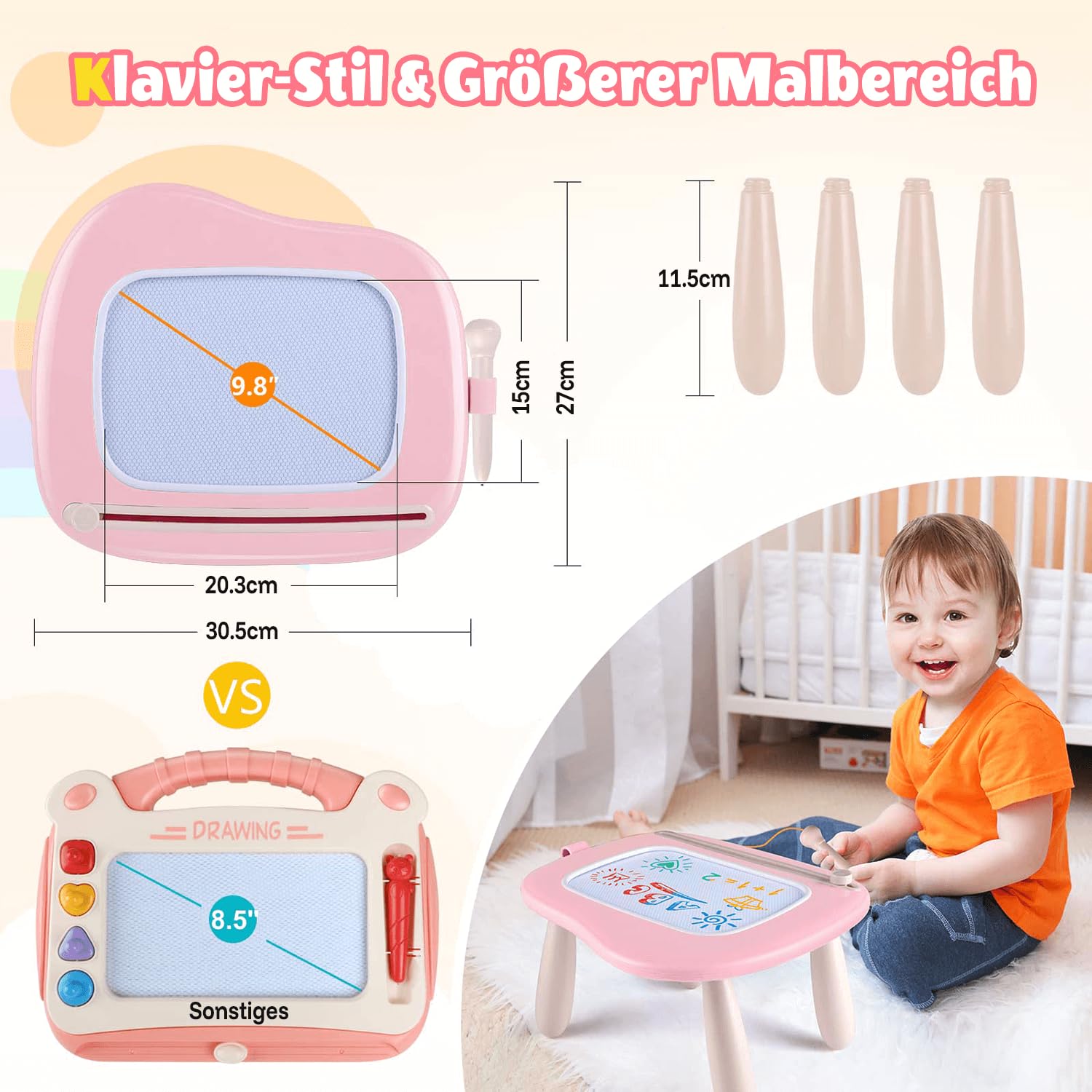 Smasiagon Magnetische Maltafel Zaubertafel，Maltafel für Kinder, Wischbar & Sicher，Kinderspielzeug ab 1 Jahr，Ideales Geburtstagsgeschenk für Mädchen 1-2 Jahre (Pink)