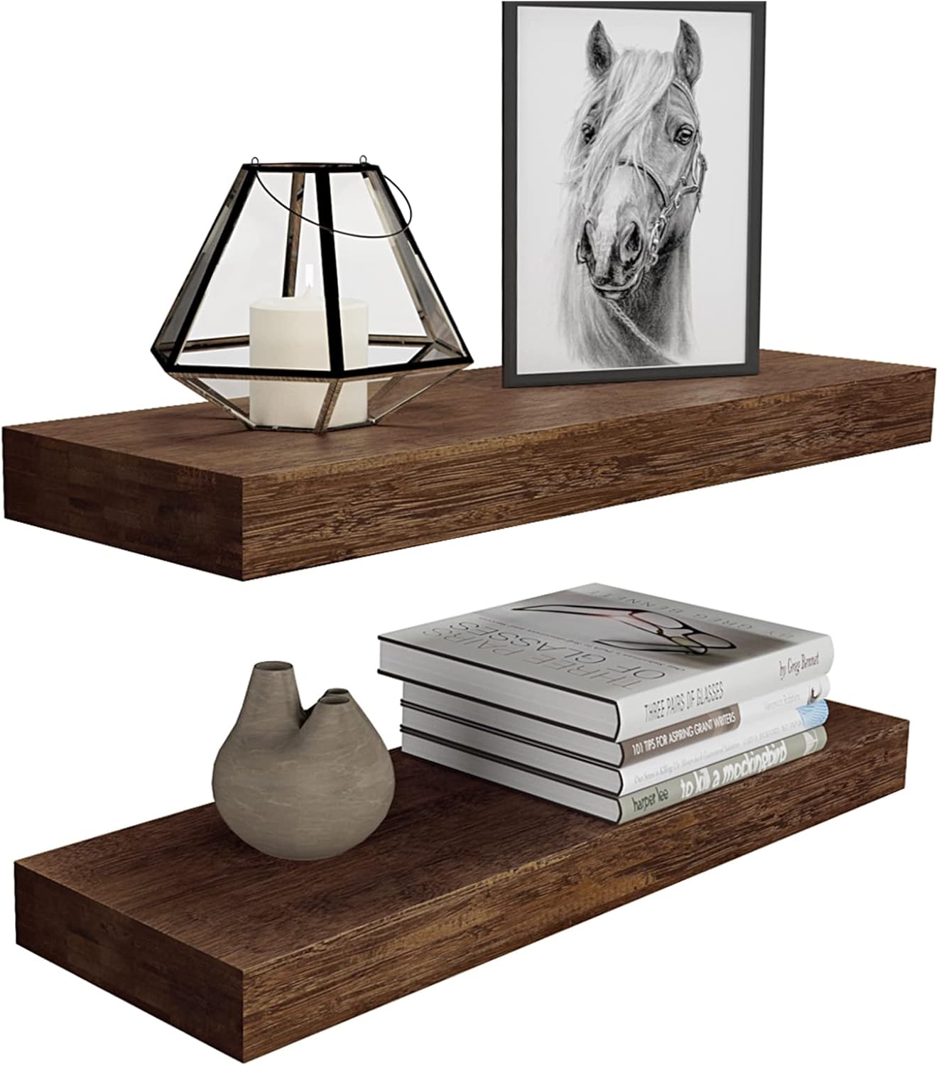 Buy BAMFOX Floating Wall Shelf Set of 2,Natural Bamboo Wall Decor