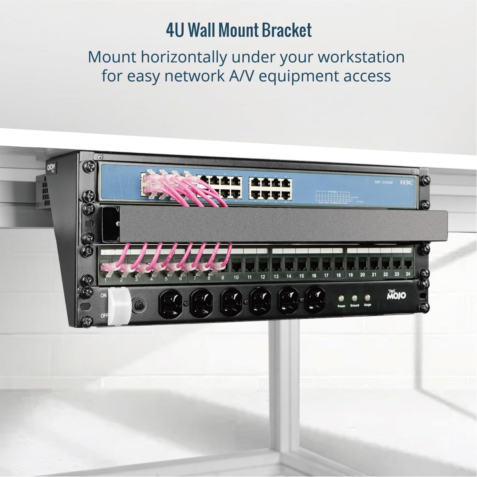 Tecmojo 19 Pouces 4U Support Mural Vertical Rabattable pour Panneau de Brassage, Rack Serveur Ouvert 20kg Noir