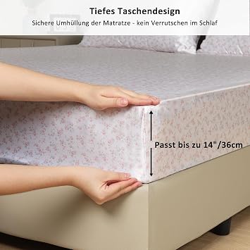 Lirex Satin Fitted Sheet 200 x 200 cm Silk Fitted Sheet Luxurious and Silky Smooth Soft Microfibre Bed Sheet for up to 35 cm Mattress Pink Flowers