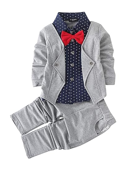 Hopscotch Boys Cotton Blazer Style Navy Shirt and Pant Set in Gray Color