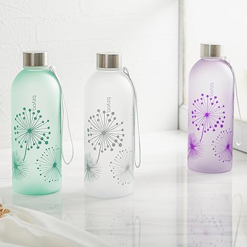 Miniatura 9 de bzyoo Botella de agua transparente de 32 onzas con marcador de tiempo, diseño de diente de león, plástico duradero, sin BPA, reutilizable, con