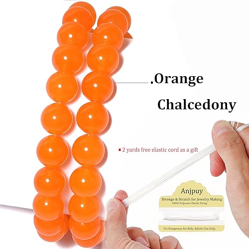 Miniatura 2 de Cuentas redondas de calcedonia naranja natural de 0.236 in  60 cuentas de piedras preciosas a granel para hacer joyas, pulseras y collares, incluye