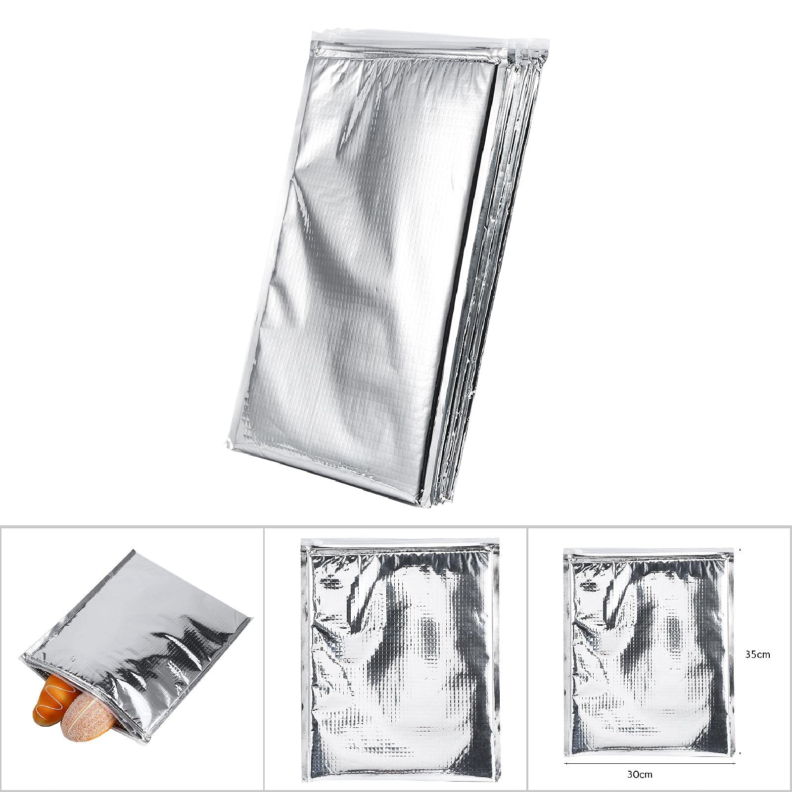 Keenso Borsa Termica con Foglio di Alluminio, 3 Tipi 5 Pezzi/Set Borsa Termica per Alimenti con Isolamento in Foglio di Alluminio Argento(25 * 30cm