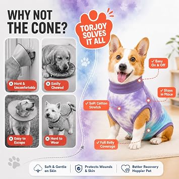 Dog Recovery Suit After Surgery, Zipper Onesie for Spay & Neuter, Soft Cotton E-Collar Alternative, Anti-Licking Body Suit for Small Medium Large Dogs Male & Female