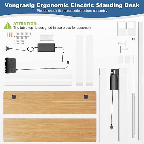 Vista 23 de Vongrasig Escritorio eléctrico de pie ajustable en altura, 63 x 24 pulgadas, mesa de pie para oficina en casa, estación de trabajo para computadora