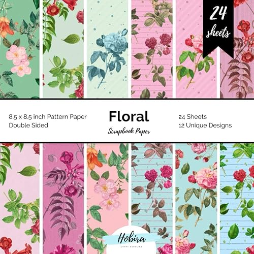 Floral Scrapbook Paper Pattern Paper Double Sided 8.5x8.5 Floral Design Paper for Card Making, Origami, Art Craft Projects and Scrapbook Journal 24