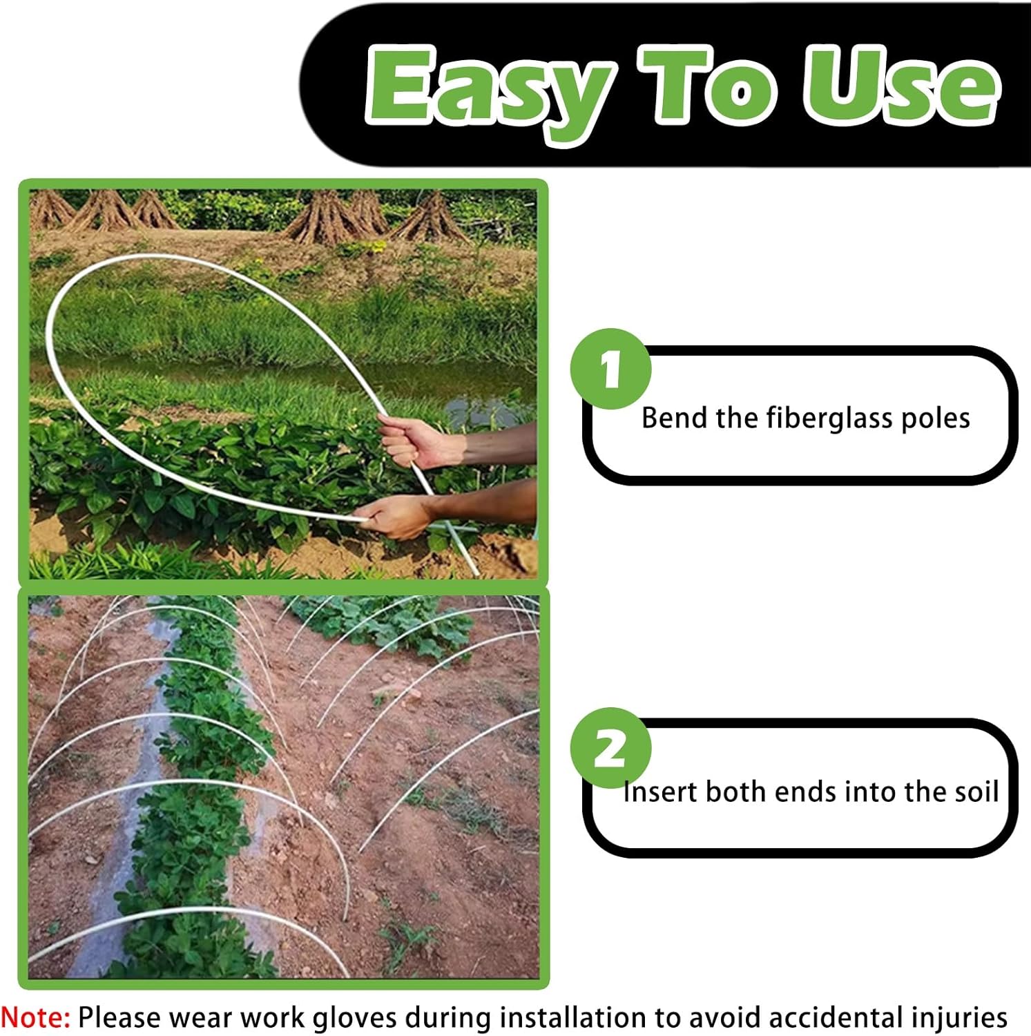 Light Weight Glass Fiber Round Rod Tunnel Greenhouse, 10ft/9ft/8ft/7ft/6ft/5ft/4ft Long Heat-Resistant Garden Hoops for Raised Beds, Grow Tunnel Frame(White-30pcs,6mm(6/25")-240cm(8ft))