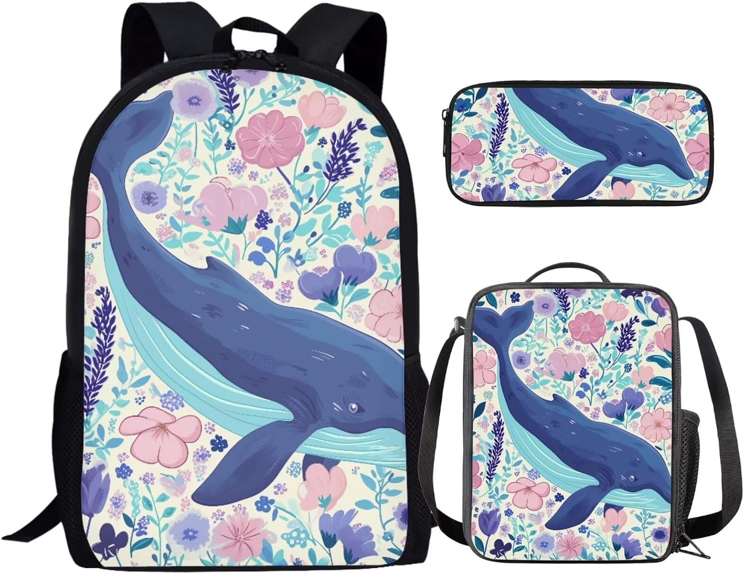 Modysero Killer Whale School Backpacks for Elementary Middle School Bags for Boys Girls Backpack with Lunch Bag And Pencil Case