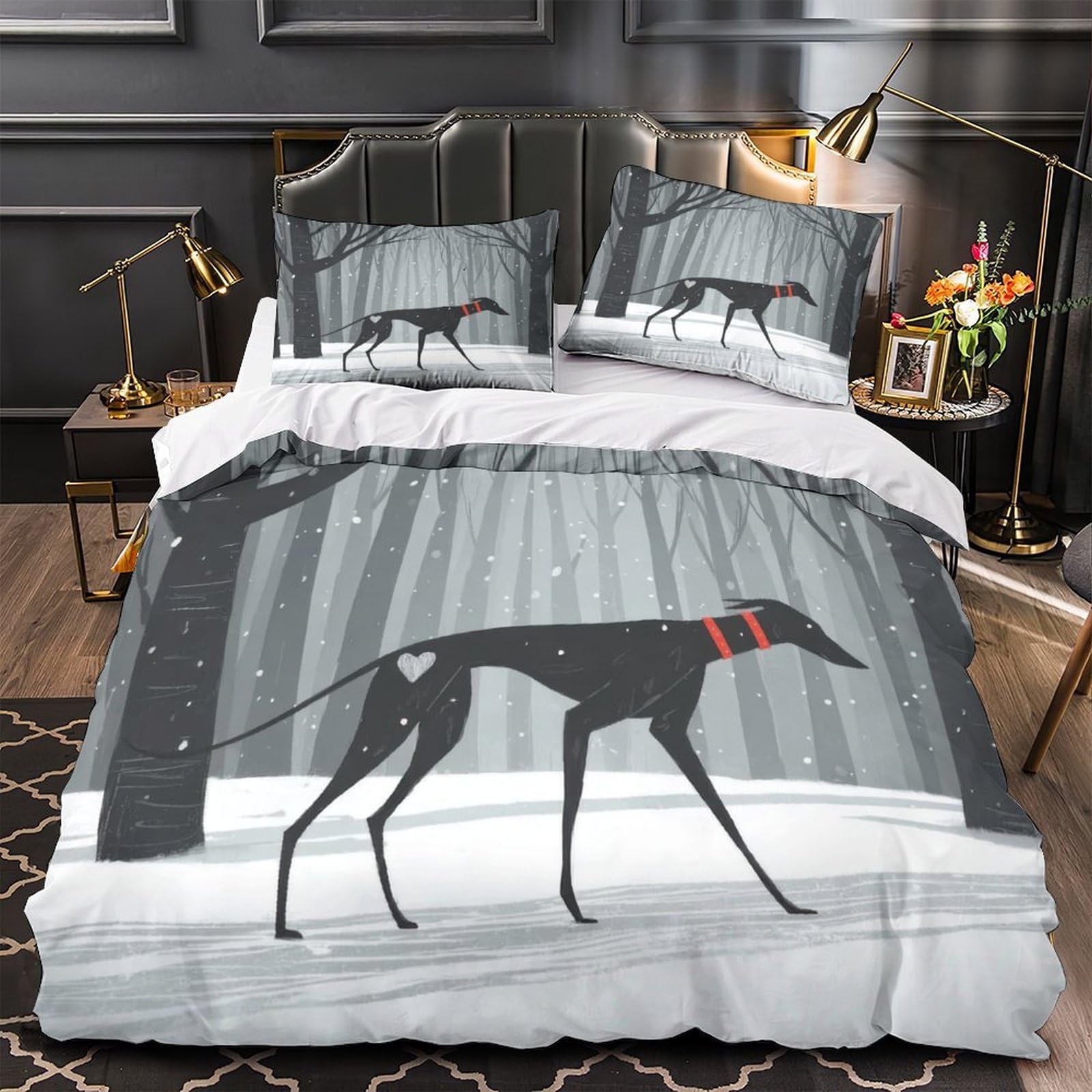 Parure de lit chien noir housse de couette microfibre respirante et hypoallergénique