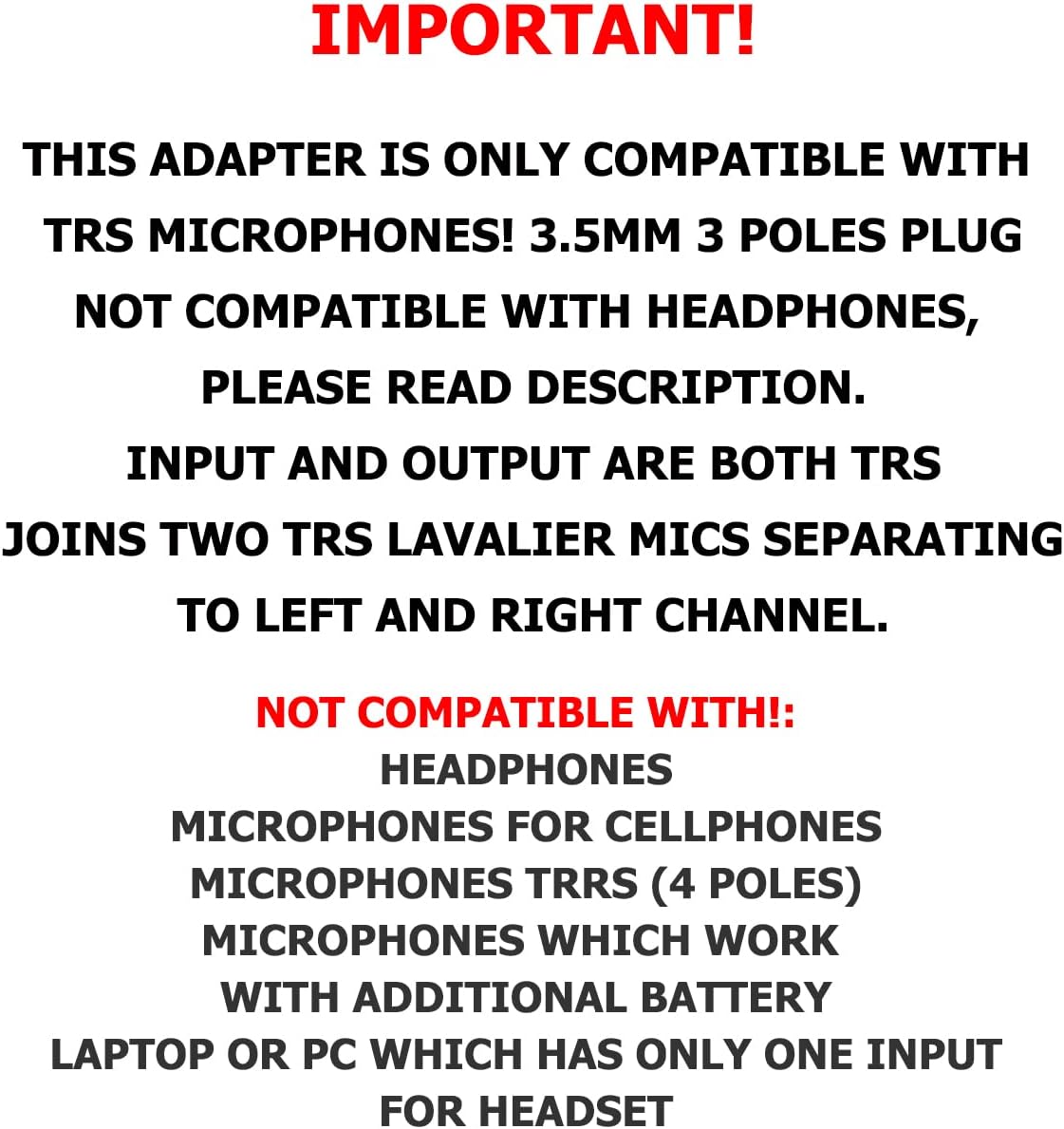 AGD Professional Dual Mic Adapter for 3.5mm TRS 2 Rings 3 pin Lavalier Mini Lav Lapel Microphones Male to 2 Female Compatible with Rode Wireless Go Zoom Tascam GoPro Mediamod DSLR Canon Nikon Sony