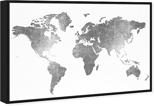 Miniatura 2 de The Oliver Gal Artist Co Maps and Flags Modern Canvas Wall Art Silver Leather Mapamundi Living Room Bedroom and Bathroom Home Decor 24 in x 16 in