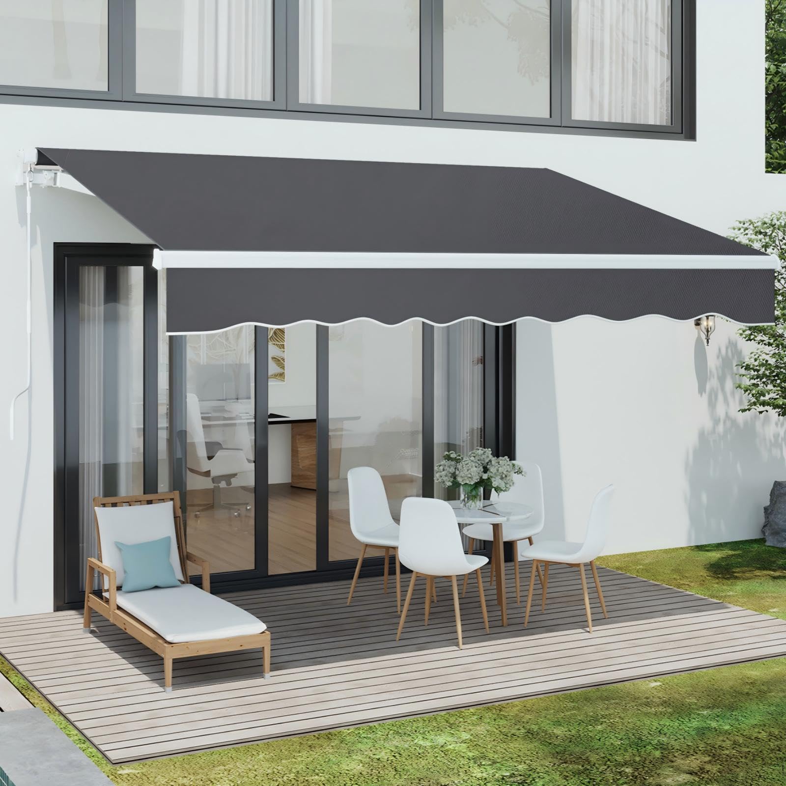 Dripex Awning Retractable Manual Awnings for Patio Garden, 2 x 1.5m Anti-UV and Waterproof Canopy Outdoor Sun Shade with Fittings & Hand Crank for Balcony - Grey
