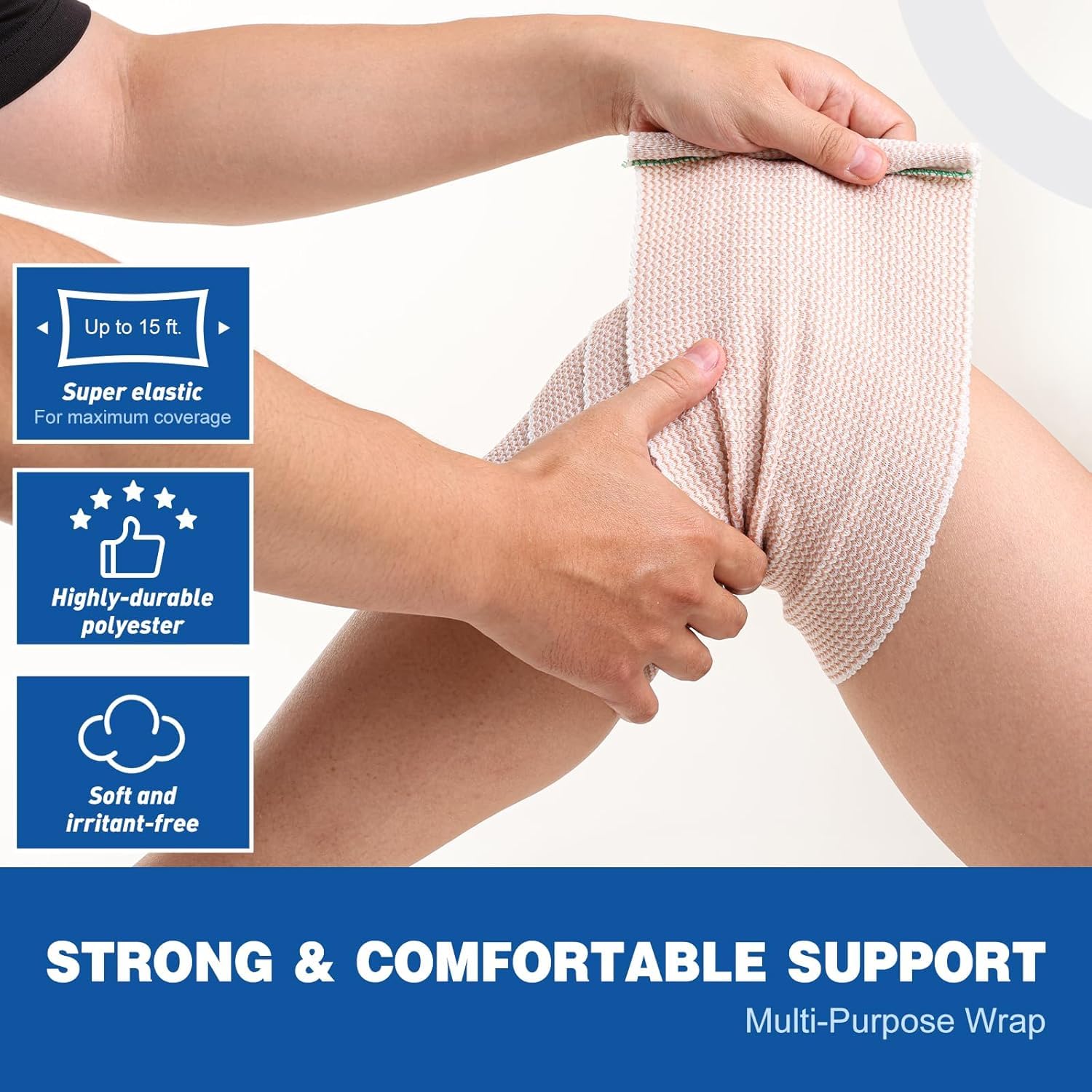 AZEN Paquete de 10 vendajes elásticos de alta calidad de 6 pulgadas, vendajes de compresión para piernas, vendas de linfedema para piernas, tobillo, rodilla, abdomen