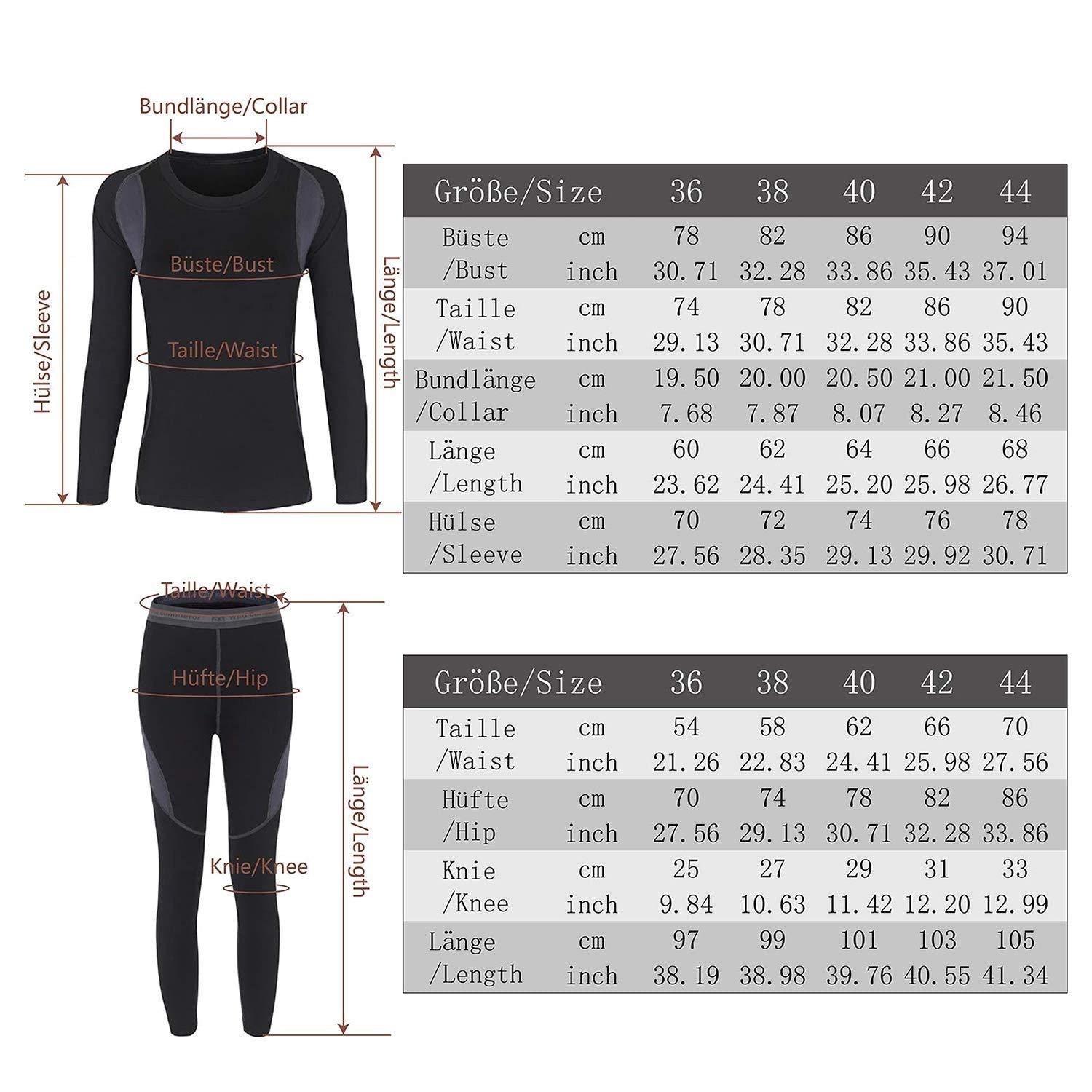 HAINES Ropa Termica Mujer Transpirable Conjunto Interior Termico para Esquí Running Fitness, Gr.36-44