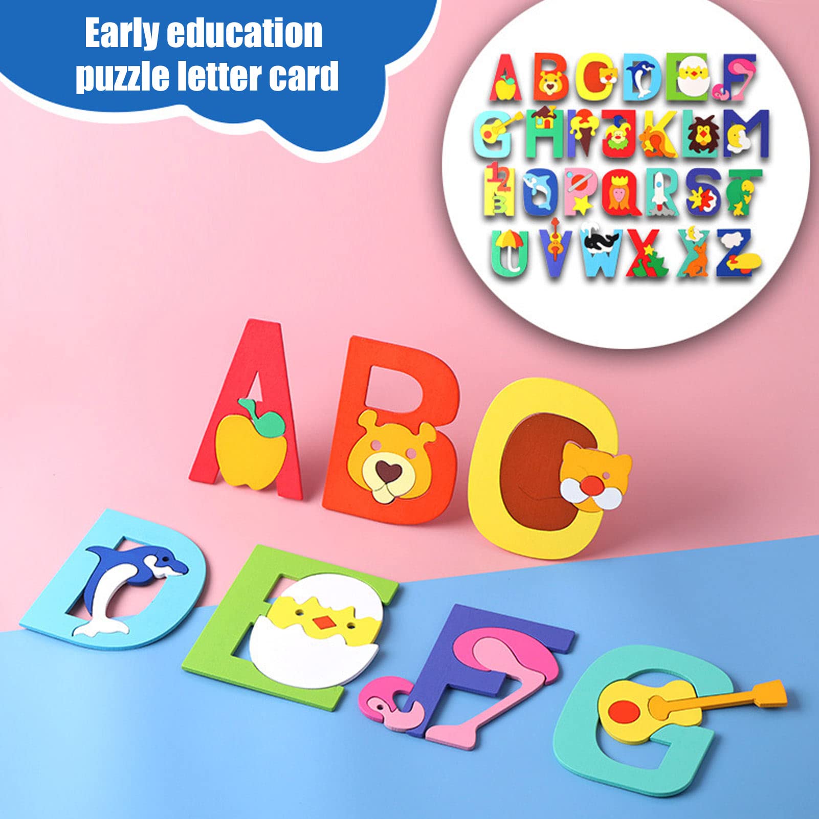 Lylithuif Jouets de puzzle alphabet en bois 26 blocs de lettres Puzzle Board jouet d'éducation précoce pour les enfants apprenant et jouant en bois massif 26 pièces