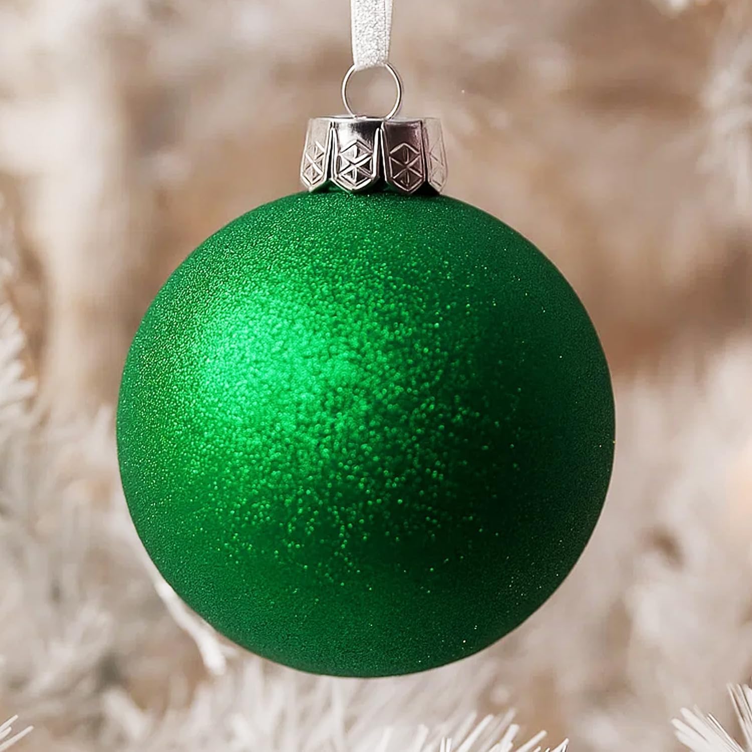 Big Green Ornaments for Farmhouse Christmas Tree Holiday Xmas Decorations for Christmas - Large Shatterproof Plastic 4.72 inch Glitter Snow Balls and Snowflakes, Ornament Set of 8
