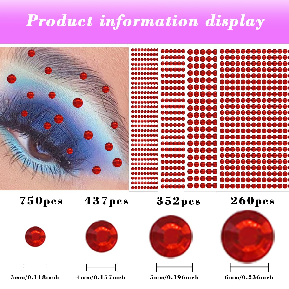 1792 Pcs Self Adhesive Rhinestones for Makeup Face Gems Stick on Face Jewels Eyes Gems Face Stickers Dotting Tools for Nail Art Body Eye Makeup Crafts Decoration Stick on Body Crystal Jewels (Big Red
