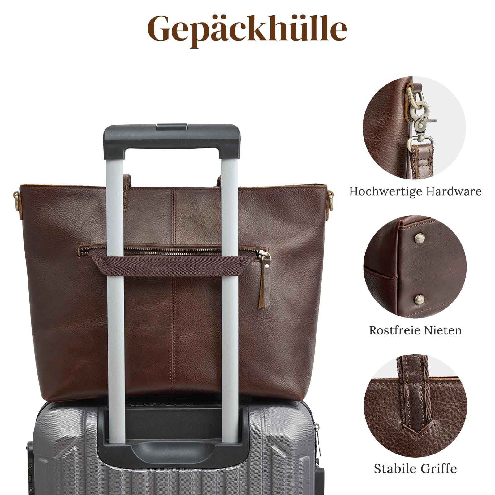 S-ZONE Damen Leder Handtasche Große Shopper Tote Bag Arbeitstasche Schultertasche mit Laptopfach und Handgelenksgeldbörse 2-teiliges Set