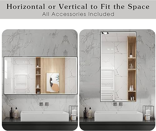 Miniatura 6 de Espejo rectangular biselado negro de 30 x 30 pulgadas para baño, espejo rectangular de aluminio montado en la pared, moderno y grande para