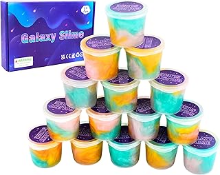 Galaxy Slime Kit, 15 Pack Mini Slime 3-in-1 Color Super Soft Non Sticky Sludge Toy, Galaxy Slime Set for Party Favors School Prizes and Goodie Bag Stuffers