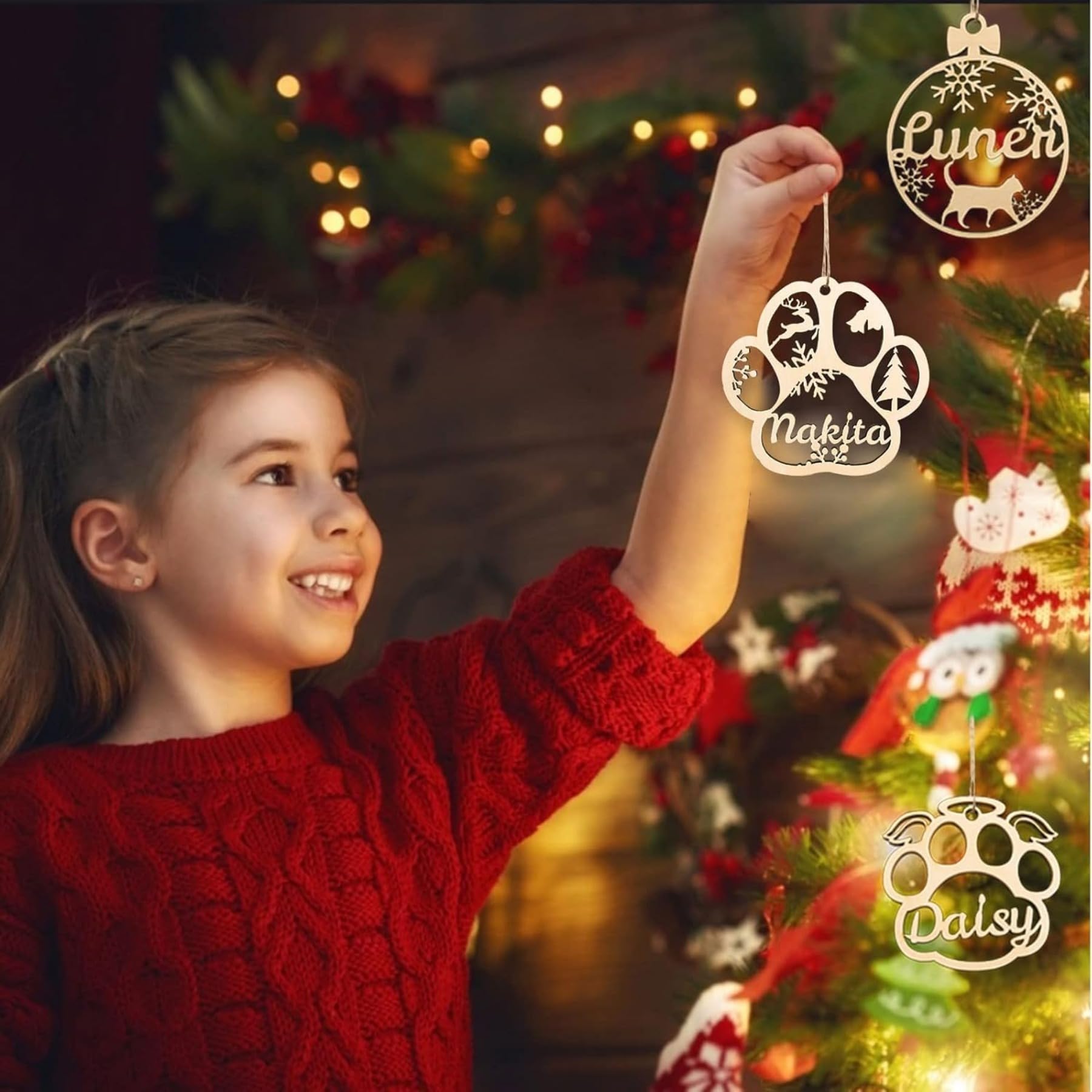 Adorno personalizado con nombre de mascota con diferentes nombres para colgar en el árbol, adorno personalizado de madera para decoración de Navidad, regalo de madera 2024 (20 unidades)