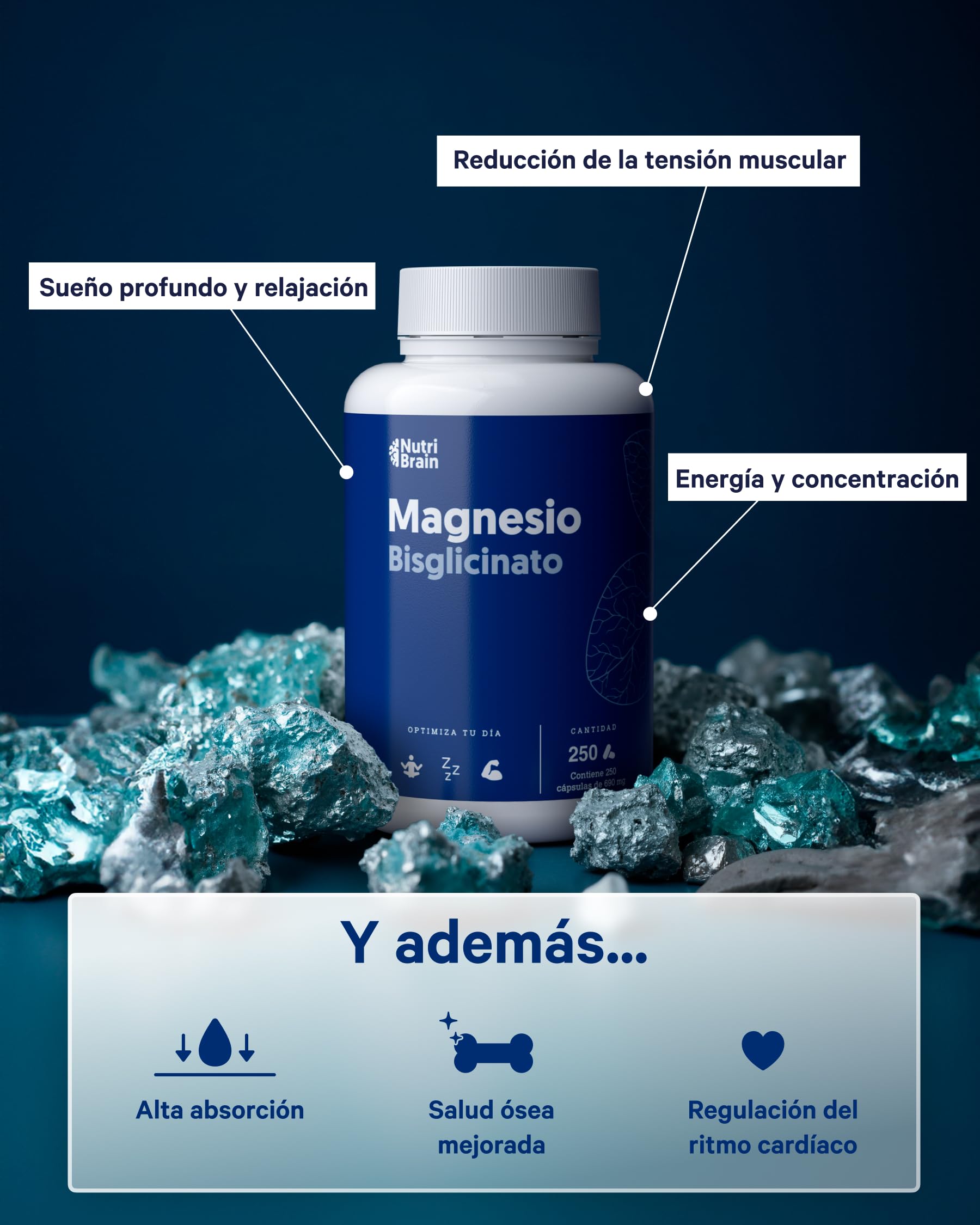 Magnesio Bisglicinato Puro 2000 mg - Dosis XXL (250 Cápsulas) | Forma Quelada para Sueño Reparador, Energía, Soporte Óseo-Muscular y Concentración | Máxima Biodisponibilidad, Sin Efectos Laxantes