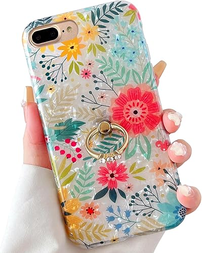 Miniatura 2 de Qokey Funda para iPhone 7 PlusiPhone 8 Plus de 5.5 pulgadas, bonito diseño de soporte de flores de jardín para mujeres y niñas, soporte giratorio de