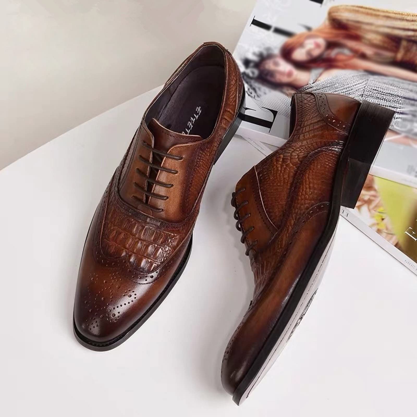 Chaussures de costume pour homme avec talon - Chaussures en cuir - Chaussures d'affaires - Protection contre les coups de pied - Chaussures de mariage avec lacets - Chaussures de loisirs - Couleur