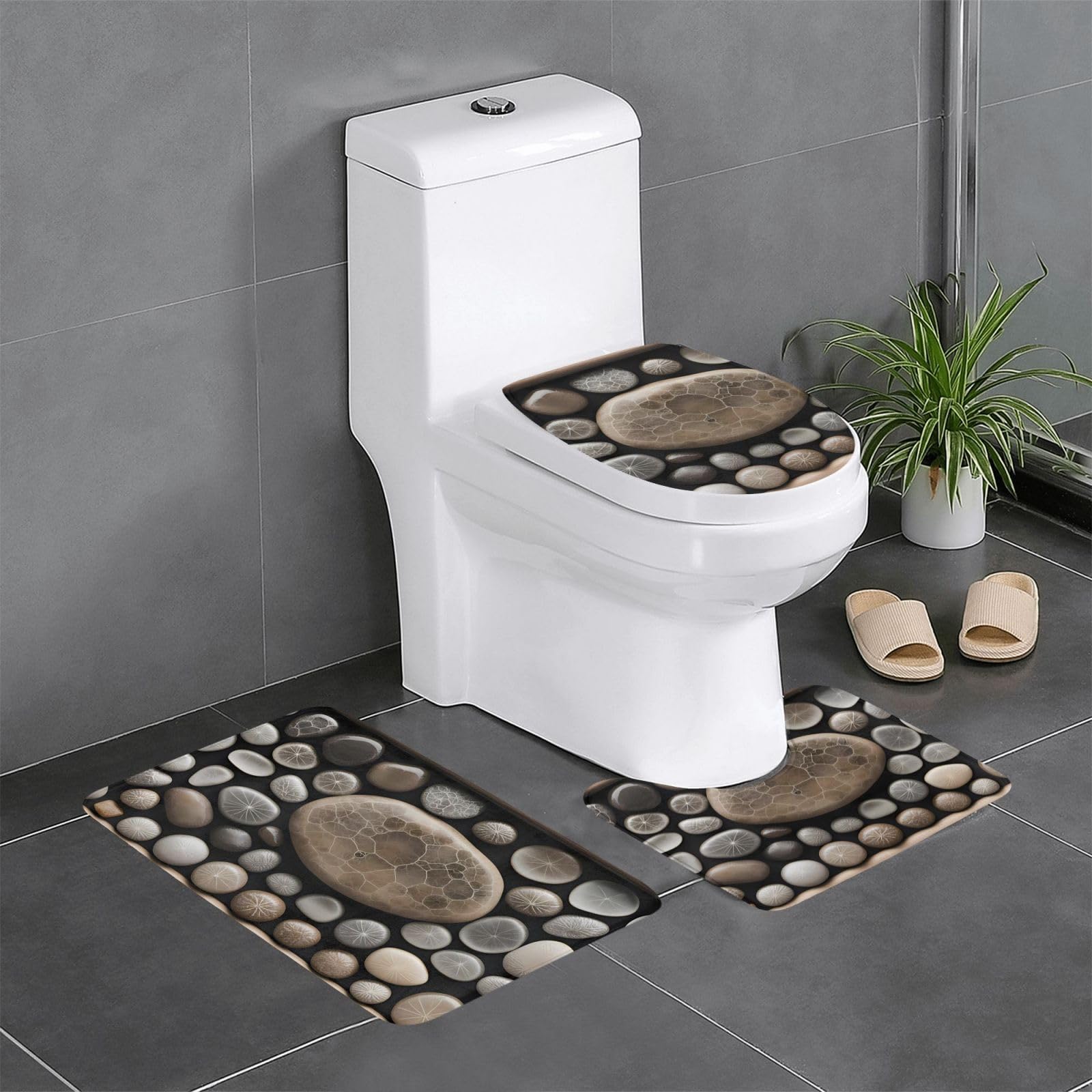 Tapis de salle de bain motif pierre Petoskey pour moderniser les toilettes et l'espace coiffeuse