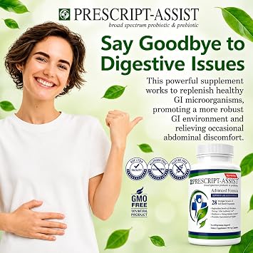 Prescript-Assist Prebiotics & Probiotics for Digestive & Immune Health with No Pea Protein for Quick Absorption - Advanced Plant-Based, Vegan, Support Muscle Recovery & Gut Health, 90 Capsules