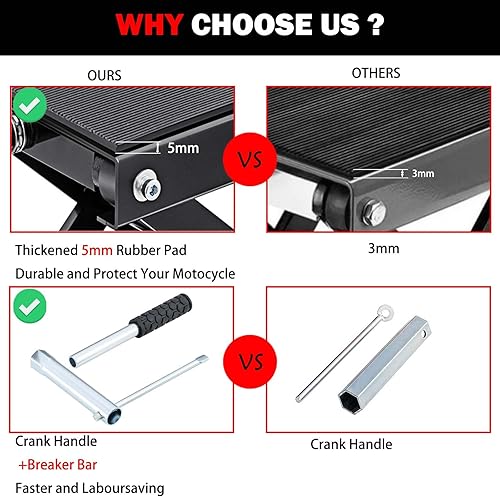 Miniatura 2 de Gato de motocicleta de 1200 libras, soporte de elevación de motocicleta para motocross, ATV, gato de tijera con manivela y barra de disyuntor