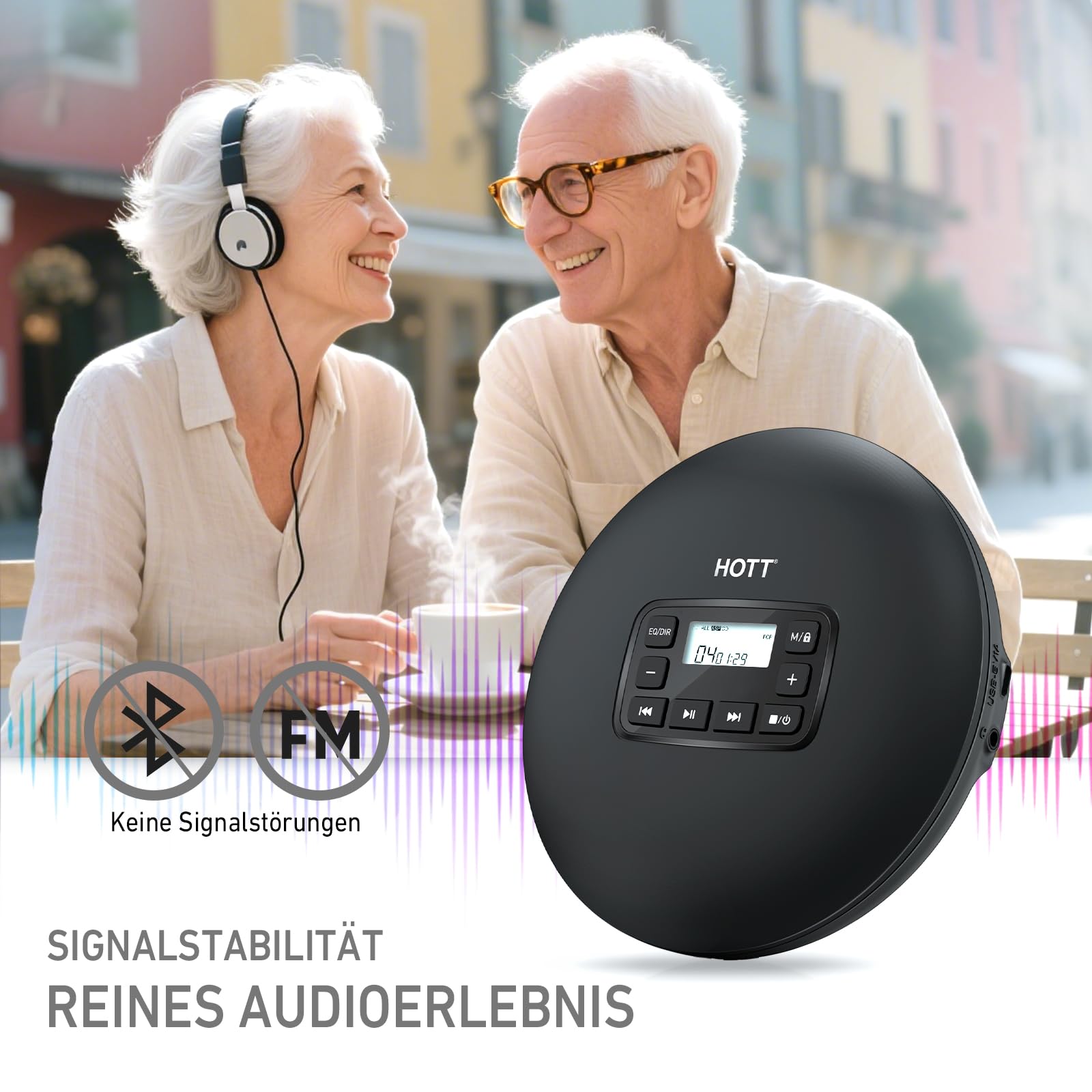 HOTT Tragbarer CD Player mit Tastensperre, dualer USB-C & Batteriestromversorgung sowie ASP-Anti-Shock, ausgestattet mit 3,5-mm-AUX-Ausgang – perfekt für Musik, Lernen und Geschenke (Schwarz)