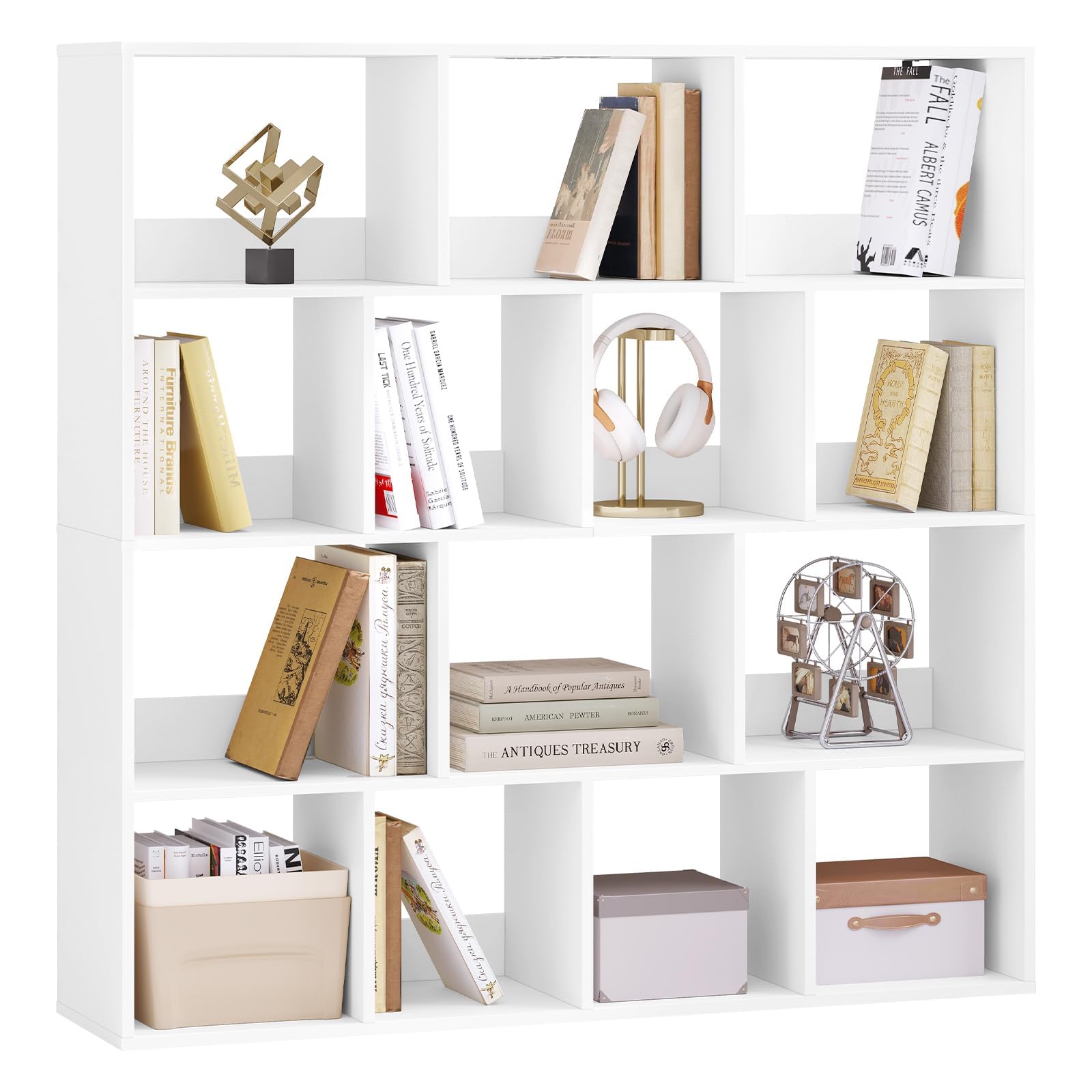 eSituro Estantería para Libros, Librería de Cubo de 14 Compartimentos | Estantería de Almacenamiento, Biblioteca Estantería para Dormitorio, Oficina y Salón, 120x30x120 cm, Blanco