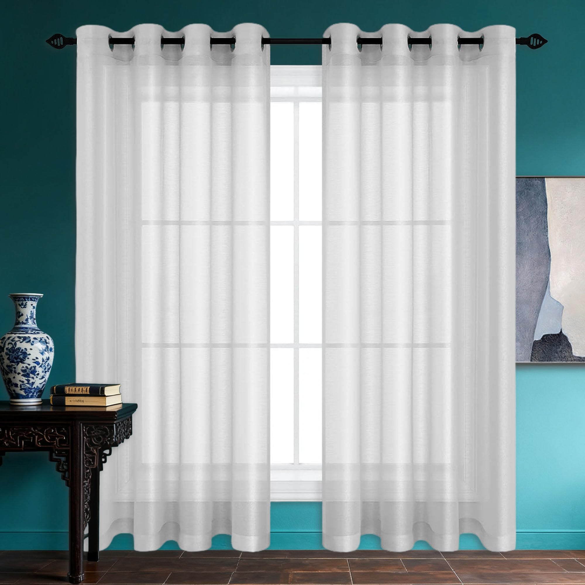 Rideau voilage oeillet 345 x 295 cm transparent lumineux gris clair salon