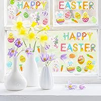 Vista 4 de Whaline Pegatinas de gel grueso para Pascua, huevos de Pascua, conejo, pollo, feliz Pascua, ventana, calcomanías para Pascua, niños pequeños, hogar